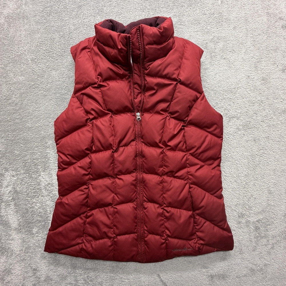 Eddie Bauer Vest Womens Small Red Quilted Down Insulated Full Zip Puffer EB650